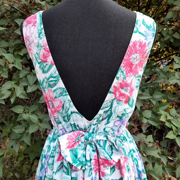 VTG 80s Honors Backless Floral Fit & Flare Dress S - Picture 12 of 16